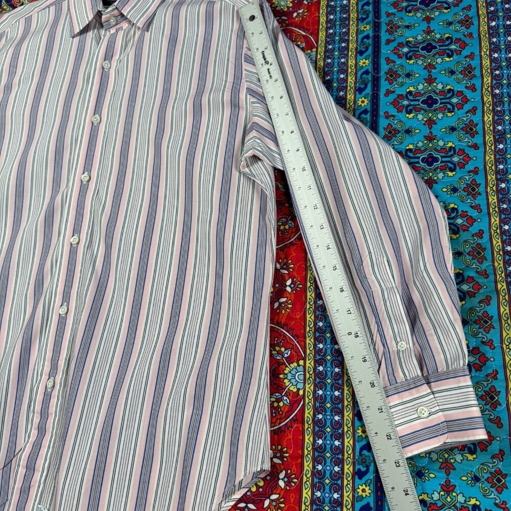 Ralph Lauren Classic Fit Striped Button-Down Shirt Men 15.5 Pink Blue - Picture 11 of 13
